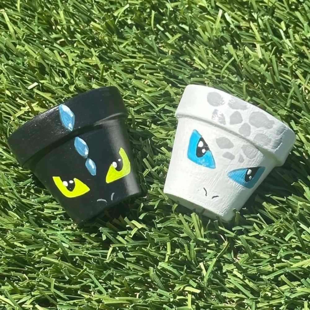 How To Train Your Dragon Painted Mini Plant Pot Handmade 1 1/2” H Garden